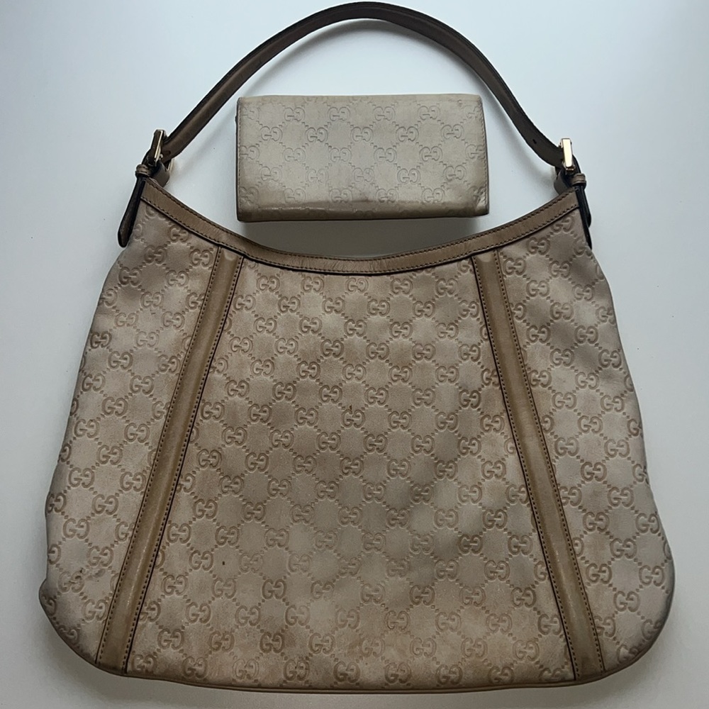 Authentic Gucci Guccissima Britt Beige Cream Shoulder Bag Gold GG - Picture 7 of 16